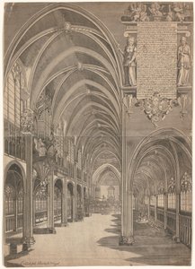 Grabado que representa el interior de la Catedral de Estrasburgo en 1617